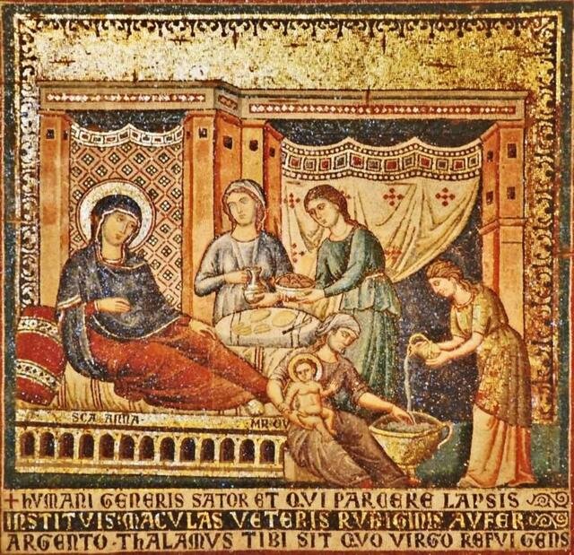 Рождество Божией Матери. Базилика Санта-Мария-ин-Трастевере. Италия. 1296-1300. Пьетро Каваллини.