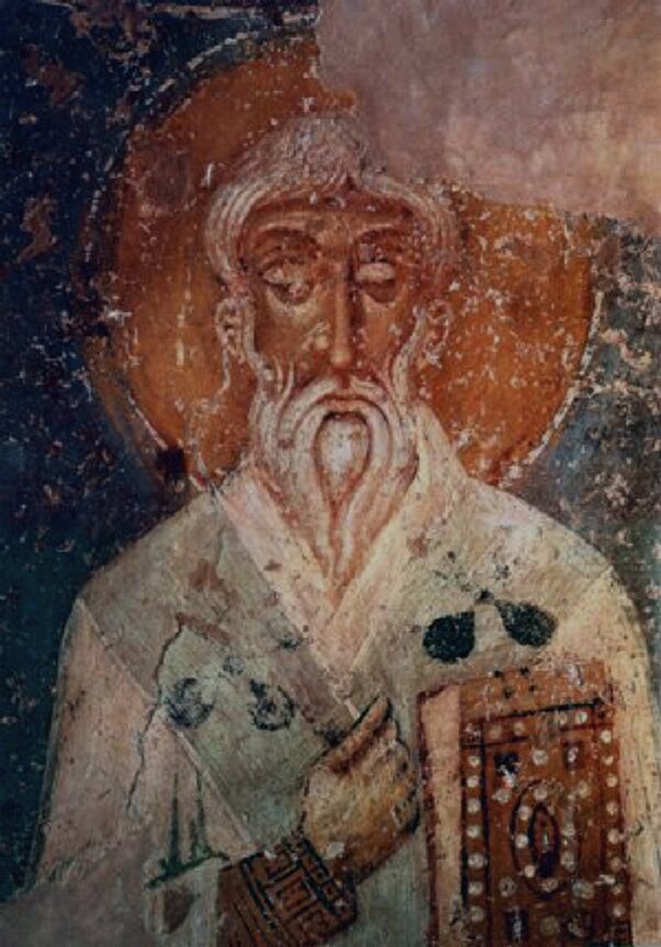 Священномученик Фока, епископ Синопийский Новгород. Фрески церкви Спаса на Нередице. 1198