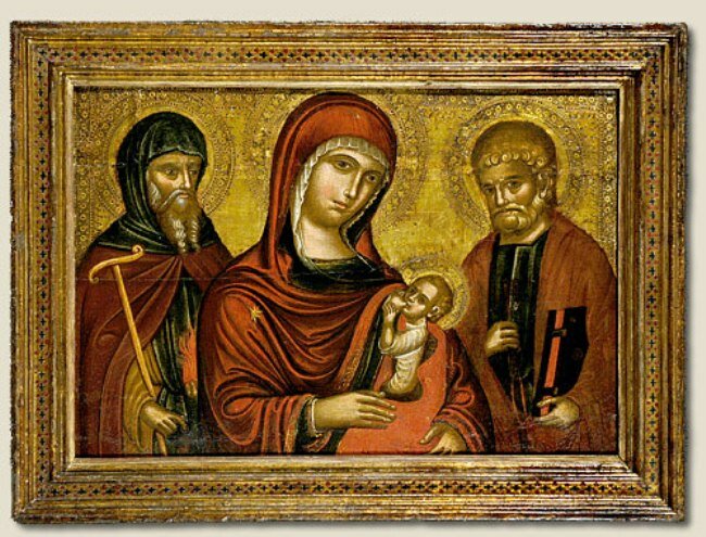 Икона Божией Матери «Млекопитательница» с Антонием Великим и апостолом Петром.