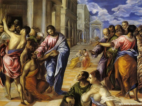 Христос, исцеляющий слепого Эль Греко 1577