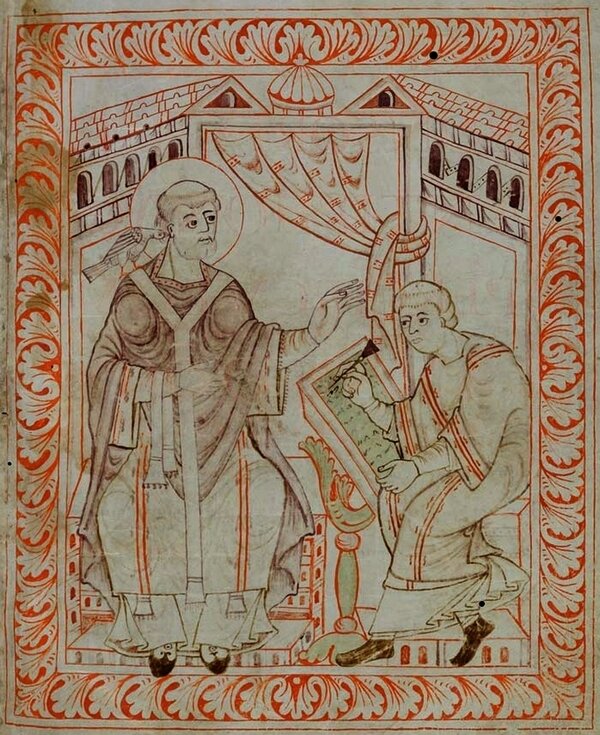 Святой Григорий диктатует песнопения (григорианский хорал)