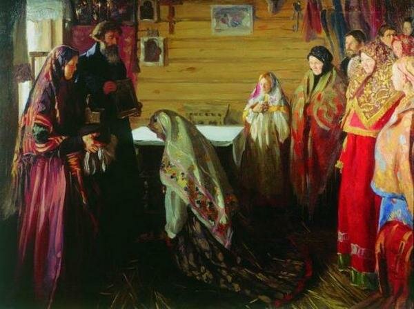 Иван Куликов. Старинный обряд благословения невесты в городе Муроме. 1909 