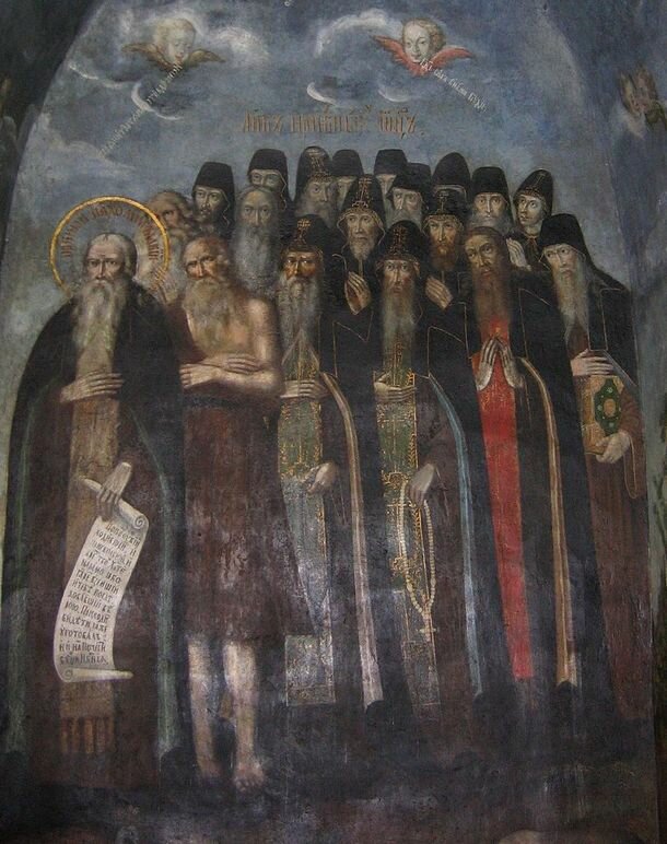 Лик преподобных (фреска в Киево-Печерской лавре)
